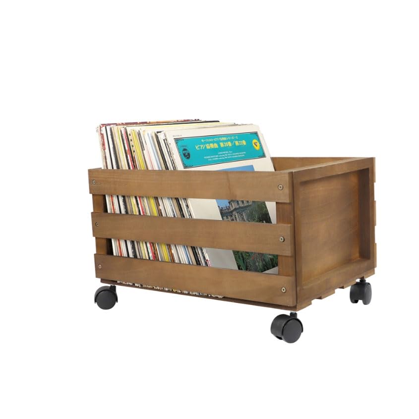 Boîte pour disques vinyles en bois foncé style rétro