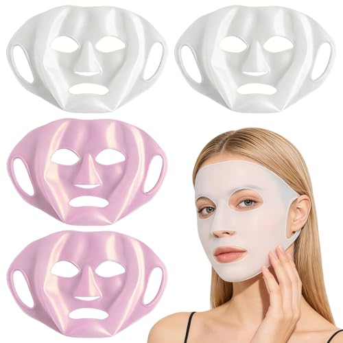 Image of BOHUIMYI 4 Pcs Reusable Silicone Face Mask Covers, 3D Moisture Locking Sheet Mask Holders with Ear Loops, Beauty Spa Skin Care Tools, 2 Transparent & 2 Pink