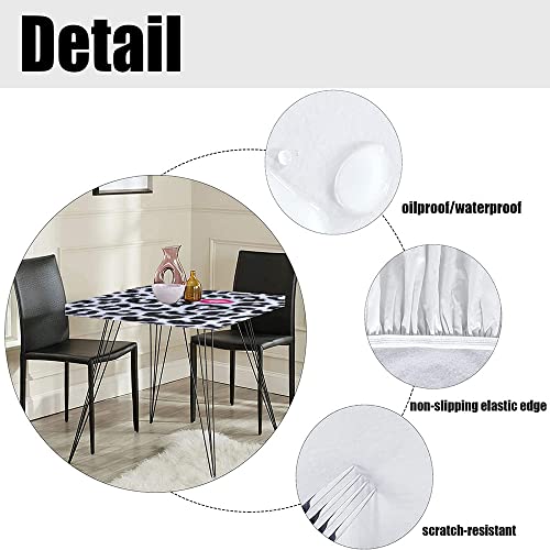 Leopard Square Fitted Tablecloth, Leopard Cheetah Animal Print Kiss Shape Lipstick Dotted Trend Art, Elastic Edge, Suitable For Catering And Kitchen, Fit For 62"X62" Square Table Grey Pink #TOP4