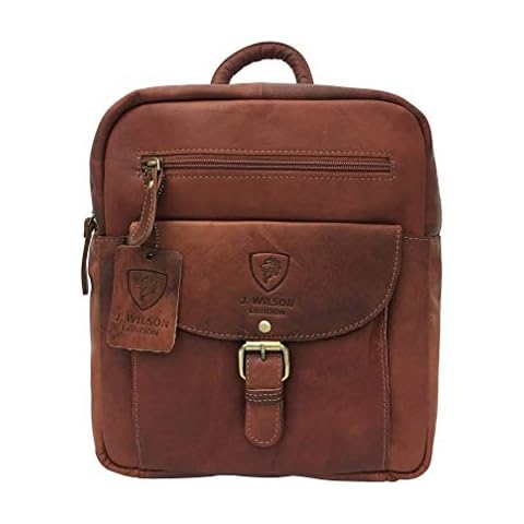 Ladies Backpack J Wilson London Leather Backpack for Women Girls Schoolbag Casual Daypack School Bag Satchel (Distressed Brown) Cover