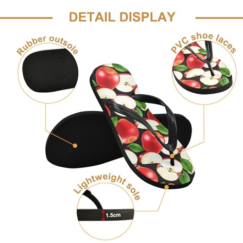 Red Fruit Black Flip Flops for Beach Thong Sandals Anti-slip Lightweight Beach Shoes for Indoor Outdoor House3