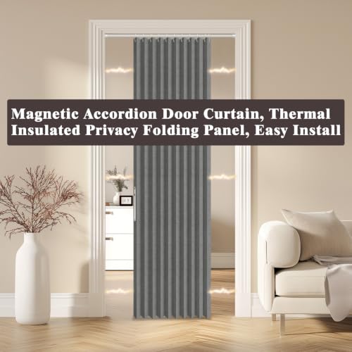 Image of AJAZZ Blackout Magnetic Door Curtain Accordion Doors Interior Closet Door Curtain Invisible Applicable Bedroom Room Living Room Doorway（Dark Grey 42 inch W x 78 inch L 1 Panel