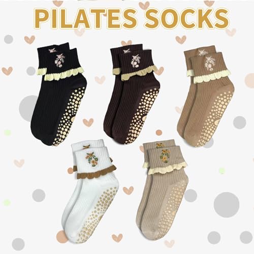 Image of Cute Polka Dot Yoga Socks for Women - 3 Pairs Non Slip Grip Pilates Barre Socks, Cozy Crew Style, US Size 5-9