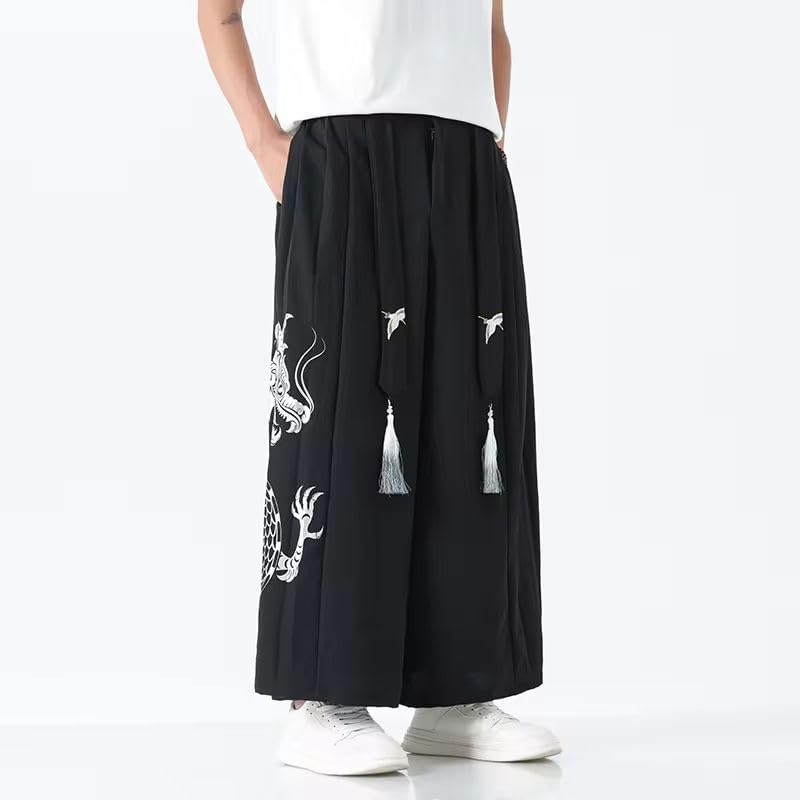 Pantalon ample rétro hommes WOLONG avec imprimé dragon vintage - 2