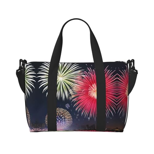 Splendid fireworks printing Hand Travel Bag Personal item bag women's handbag, travel large shoulder bag with zipper.