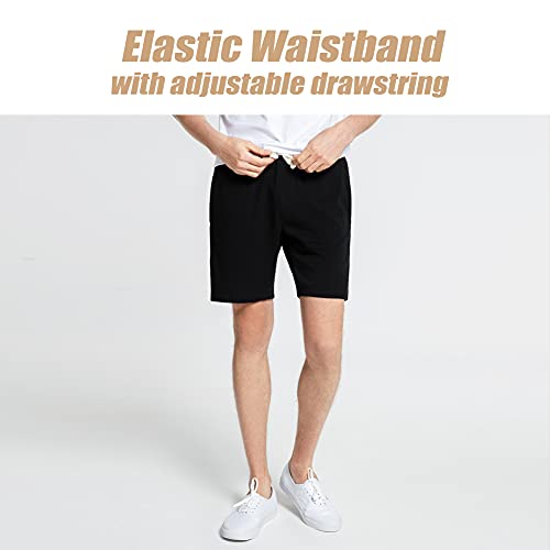 maamgic Mens Sweat Shorts 7\" Above Knee Workout Gym Shorts Lounge Shorts with Zipper Pockets Black Large - Thumbnail 2