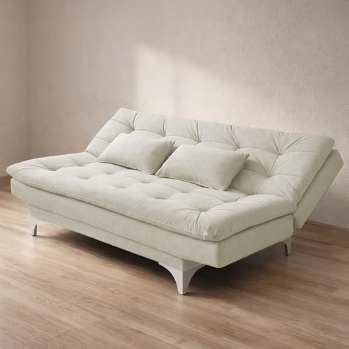 Image of Krancy Solid Wood 3 Seater Sofa Cum Bed with Ottomon | Convertible Wooden Couch for Living Room, Home & Office | Modern Designer Furniture | 1 Year Warranty | Beige Color