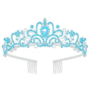 Tiara Crown for Women, Headband Hair Accessories for Birthday Wedding Party Costume Blue