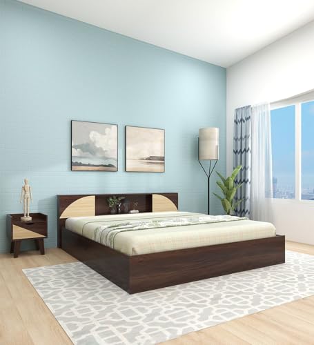 Image of Mintwud Pepperfry Engineered Wood Vida King Size Bed with Headboard and Box Storage | Wooden Double Bed Cot palang Furniture for Bedroom Living Room and Home (Walnut Melamine Finish)