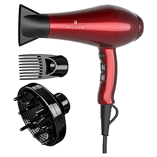 Hair Dryer Lightweight with Far Infrared Ionic Technology 1875W Powerful Blow Dryer Ceramic Coating Hair Blow Dryer with Concentrator, Classic Red