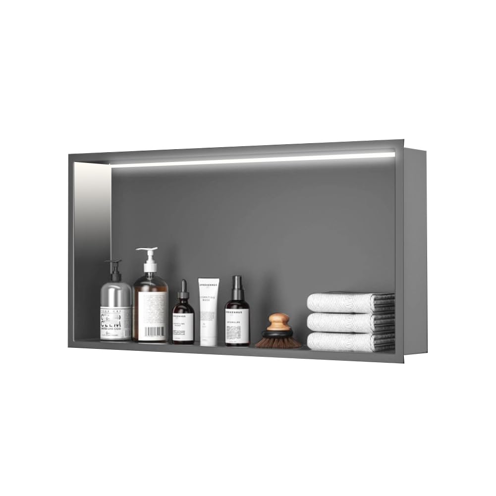 Douche LED étagère murale inox noir pour salle de bain sans travaux