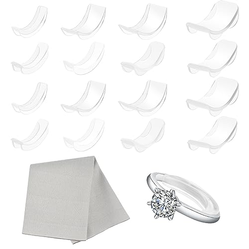 flintronic 16 Piezas Ajustadores de Tamaño de Anillo, Ajustador de Tamaño de Anillo Invisible, Transparente Ajustador de Anillos Suelto Invisibles Reductor Anillo, para Mujer Boda (8 Tamaños)