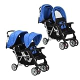 Homgoday Komfortabler Doppelkinderwagen - Blau/Schwarz, Stahlrahmen, 2 Verdecke, bis 30 kg, für 6-36 Monate Kinderwagen Model10112