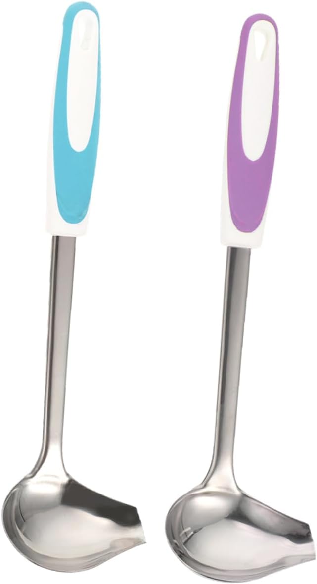 LIFKOME 2pcs Cooking Spoons Small Soup Spoons Gravy Ladle Wok Utensils Stainless Steel Sauce Ladle