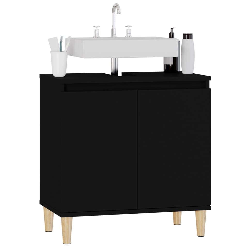 Meuble D'Évier Salle De Bain Scandinave Noir - Armoire De Lavabo Avec Grand Rangement