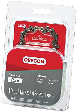 Oregon R34 AdvanceCut 8-Inch Replacement Chainsaw Chain, for Pole Saws & Chain Saw Tools, 8" Guide Bar, 34 Drive Links, Pitch: 3/8" Low Profile, .043" Gauge (R34)