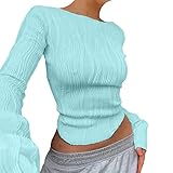 Damen Strick Crop T-Shirt Bauchfrei Oberteile Quadratischem Kragen Langarmshirt Cropped Tops Pullover Langarm Shirts Langarmshirt Sexy Quadratischer Enges Oberteil Mode Stretchy
