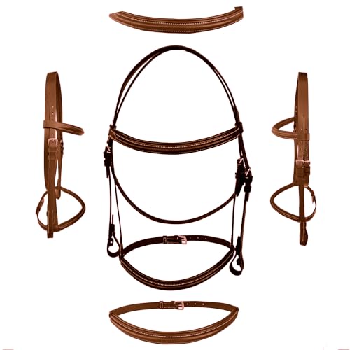 Majestic Ally Padded Raised English Bridle, Premium Leather, Matching Laced Reins (Chestnut, Full) - Thumbnail 5