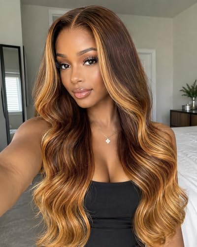 BEEOS Ombre Chocolate Brown to Honey Blonde 5x5 HD Lace Closure Wig 22 Inch