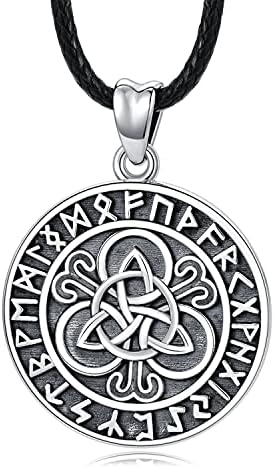 Celtic Necklace 925 Sterling Silver Viking Rune Pendant Necklace Celtic Trinity Knot Totem Amulet Necklace Celtic Jewellery for Men Women