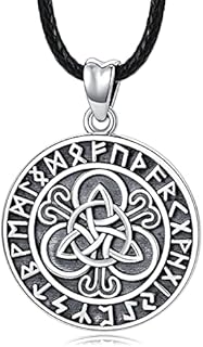 Celtic Necklace 925 Sterling Silver Viking Rune Pendant Necklace Celtic Trinity Knot Totem Amulet Necklace Celtic Jewellery for Men Women