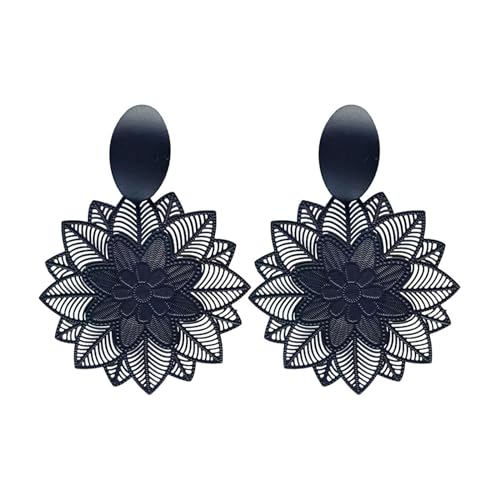 Wendalern Boucles D'oreilles Pendantes Fleur Noire Boho Goutte D'eau Grande Fleur Ouverte Gothique Pétale Floral Mariage Bijoux Pour Femmes