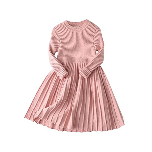 Toddler Baby Girls Sweater Dress Long Sleeve Crewneck Knit A-Line Dresses Fall Winter Warm Solid Pullover