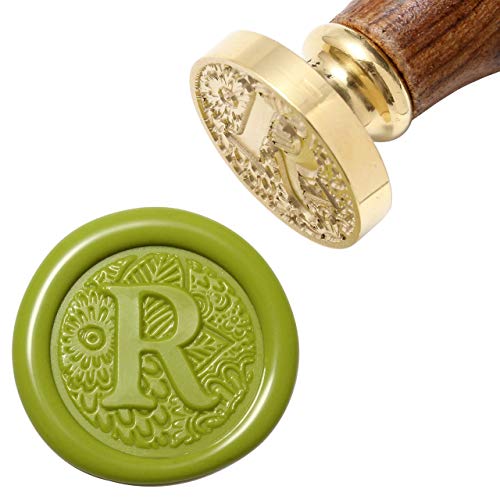 Letter R Wax Seal Stamp, Yoption Brass Head Botanical Alphabet Initial Sealing Stamp