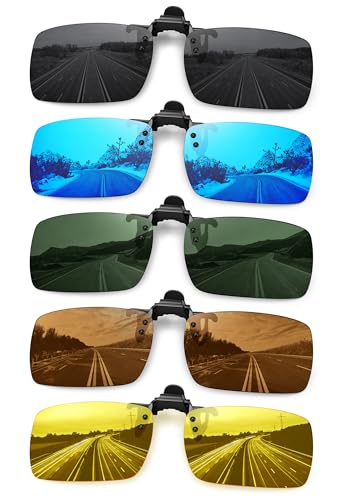 MEETSUN Polarized Clip On Sunglasses for Men Women Sports Fishing Driving Hiking Fit Over Prescription Glasses 5Pack-Black+Blue+Dark Green+Brown+Night Vision