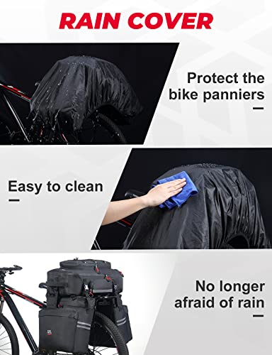 Kemimoto 3-In-1 Panniers For Bicycles, Bike Trunk Bag & Pannier Bags For Bicycles Rear Rack With Rain Cover, 45L Large Capacity Bike Saddle Bags With Reflective Strip, Shoulder Straps, Black #TOP2