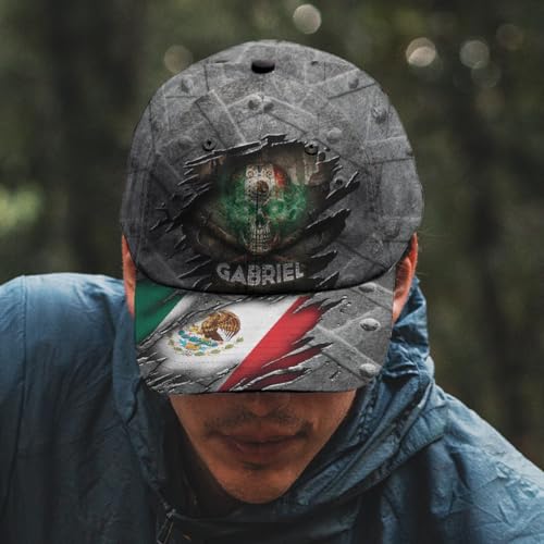 Image of Skull Baseball Cap for Men, Grim Reaper Death Crack Old Metal with Flag, Men's Hat, Adjustable Motorcycle Soft Caps