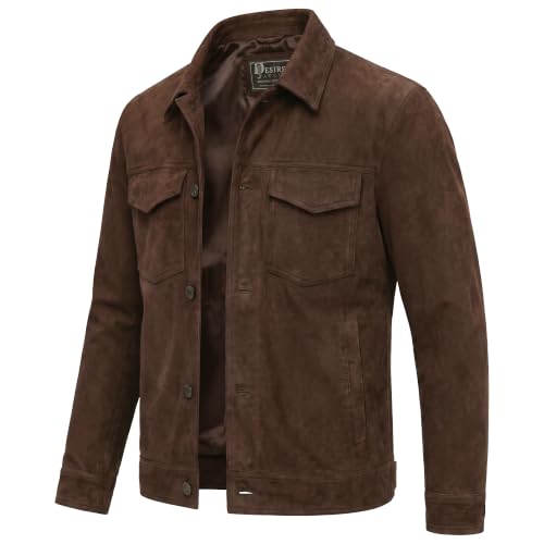 Image of Men's Suede Leather Jacket Real Lambskin Suede Casual Leather Jackets For Men Suede Trucker Coat for Mens