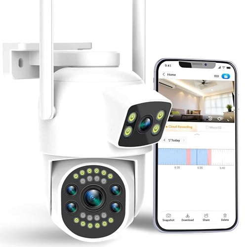 Telecamera di Sorveglianza WiFi Esterno - Telecamere di Sorveglianza Domicilio WiFi 2k - Telecamera di Sorveglianza Esterno 360, Doppio Obiettivo, Rilevamento Umano, Seguimento Automatico, Visione