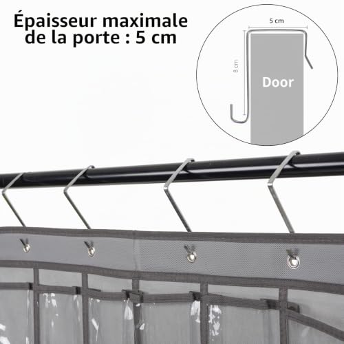 SAVORLIVING Au-dessus de la porte organisateur téléphone portable suspendu classe tableau de poche mur porte placard suspendu organisateur sac de rangement en tissu durable (36 poches,Gris) – vue 3
