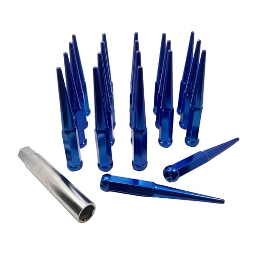 Spike Lug Nuts 1/2"-20, Hunting Horse 20 Pack 6 Inch Conical Seat Closed End One Piece Design Wheel Lug Nuts, Blue