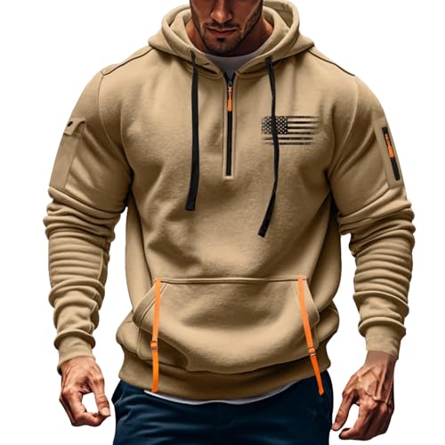 Hoodies for Men Quarter Zip Fleece Lined Work Tactical Cargo Sweatshirts Jacket Loose Fit Workout Pullover Hoodie - Image 3