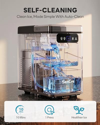 SenCre Nugget Ice Maker Countertop 40Lbs/24H Soft Chewable Ice Machine | Pellet Crushed Ice Makers, One-Click Operation Auto Self-Cleaning Stainless Steel with Scoop for Home Kitchen Office, Grey — view 4