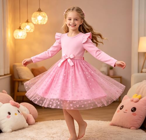 Image of Toddler Little Girls Casual Dresses Short Sleeve Crew Neck Graphic Cartoon Dress for 2-8 Years