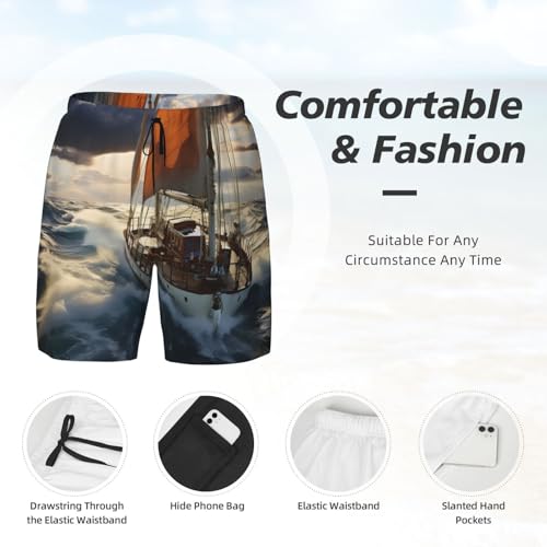 Men's Swim Trunks Quick Dry Board Shorts Ocean Sailboat Beach Shorts with Pocket Bathing Suits for Men4