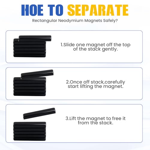 Image of MIKEDE 50 Pack Strong Small Neodymium Bar Magnets, 25x5x3 mm, Black