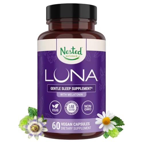 Nested Naturals Luna Sleep Aid - Non-Habit Forming Natural Sleeping Pills for Adults with Naturally Sourced Ingredients - Valerian Root, Melatonin, Chamomile, Lemon Balm, and More - 60 Vegan Capsules