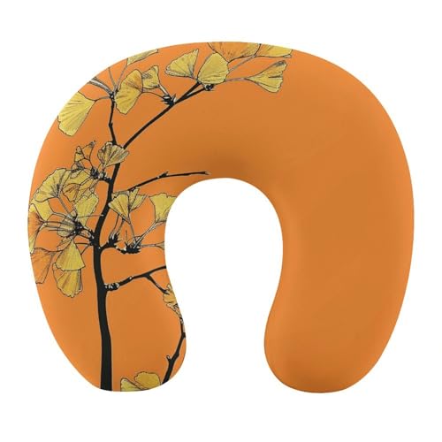 LHJKB Oreiller de voyage en forme de U, coussin tour de cou en coton à mémoire de forme, motif Ginkgo, léger, portable, idéal pour avion, chaise, voiture, bureau à domicile