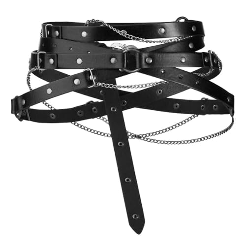 XGOPTS Medieval DIY Faux Leather Metal Chain Belt Ren Faire Adjustable Waist Belt Viking Knight Pirate Skinny Belts for Dress4