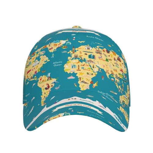 Gorra de béisbol ajustable negra con mapa mundial miniatura 2
