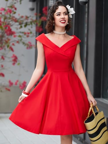 MUXXN Women's 1950s Retro Vintage Sleeveless V Neck Midi Cocktail Swing Dress3