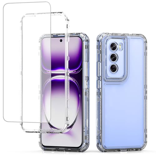 Ueokeird Case for Reno12 Pro 5G Case, CPH2629 Case with Tempered Glass Screen Protector, Clear Heavy Duty Full Body 3 Layer Protective Phone Cover for Oppo Reno12 Pro 5G Crystal Clear