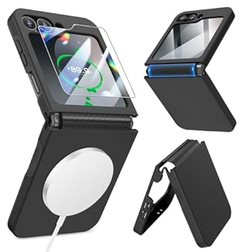 Caka Capa para Galaxy Z Flip 6, capa Samsung Flip 6 [compatível com MagSafe] [proteção de dobradiça] [protetor de tela] capa magnética à prova de choque para Samsung Galaxy Z Flip 6 2024 - preta