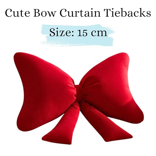 Image of Tickles 2 Pcs Bow Shape Soft Plush Toy Curtain Tiebacks Holder Clip for Children Living Room Decoration Accessories Window Curtain Decoration (Size: 15 cm Color: Red)