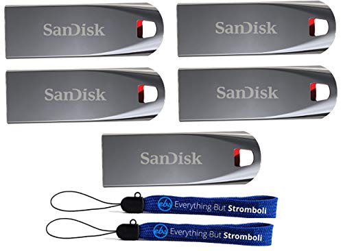 SanDisk 32GB (Five Pack Bundle) Cruzer Force Flash Drive USB 2.0 32G SDCZ71-032G-B35with (2) Everything But Stromboli (TM) Lanyard