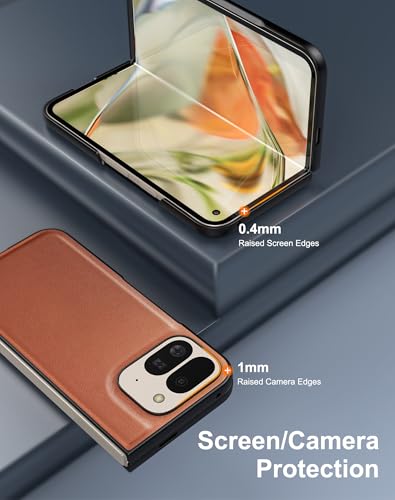 Coque Pixel 9 Pro Fold en cuir véritable marron avec protection écran - 7